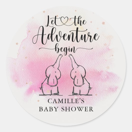 Twins Elephants Baby shower Classic Round Sticker (Voorkant)