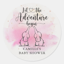 Twins Elephants Baby shower Classic Round Sticker