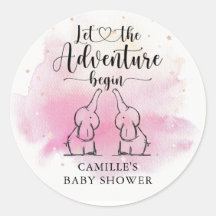 Twins Elephants Baby shower Classic Round Sticker