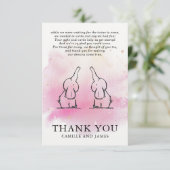 Twins Elephants Baby shower Dank u wel Bedankkaart (Staand voorkant)