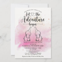 Twins Elephants Baby shower Invitation