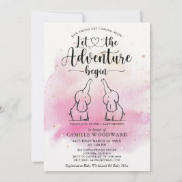 Twins Elephants Baby shower Invitation Kaart
