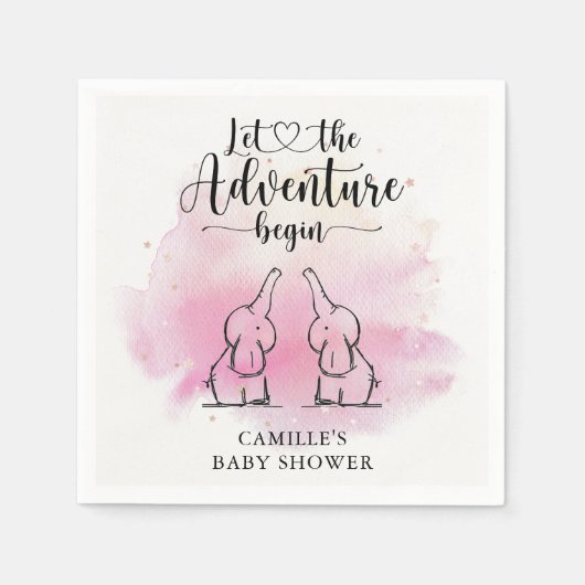 Twins Elephants Baby shower Napkins Servet (Voorkant)