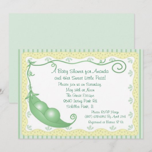 Twins erwten in een pod Baby Shower Invitaties Kaart (Voorkant / Achterkant)