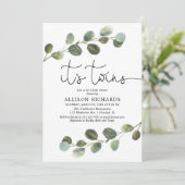 Twins eucalyptus greenery black white baby shower kaart (Staand voorkant)