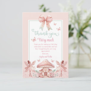 Twins Fairy Girls Mushroom House Ribbon Verjaardag Bedankkaart