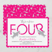 Twins Fierce Vier Hot Pink Shark Verjaardag Kaart (Voorkant / Achterkant)