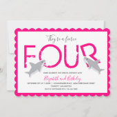 Twins Fierce Vier Hot Pink Shark Verjaardag Kaart (Voorkant)