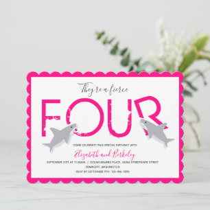 Twins Fierce Vier Hot Pink Shark Verjaardag Kaart