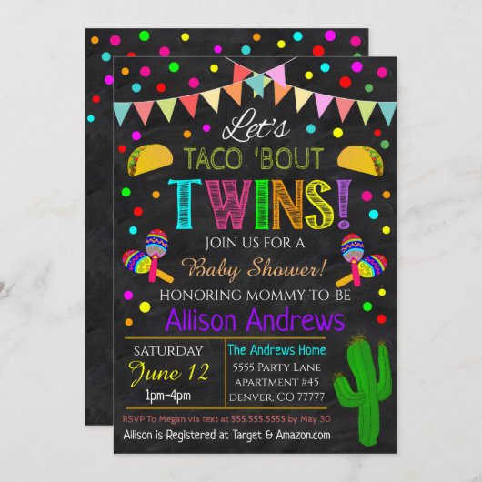 Twins Fiesta Baby shower Kaart (Voorkant / Achterkant)