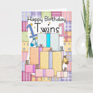Twins First Birthday Card - Geschenken Kaart