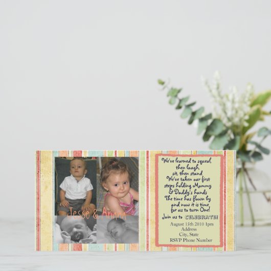 Twins First Birthday Invitation Fotocard (Staand voorkant)