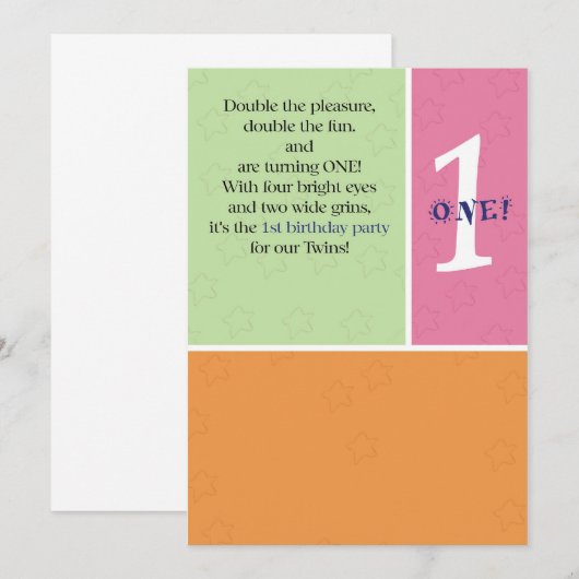 Twins First Birthday Kaart (Voorkant / Achterkant)