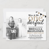 Twins First Birthday Onederful Invitation Kaart (Voorkant)