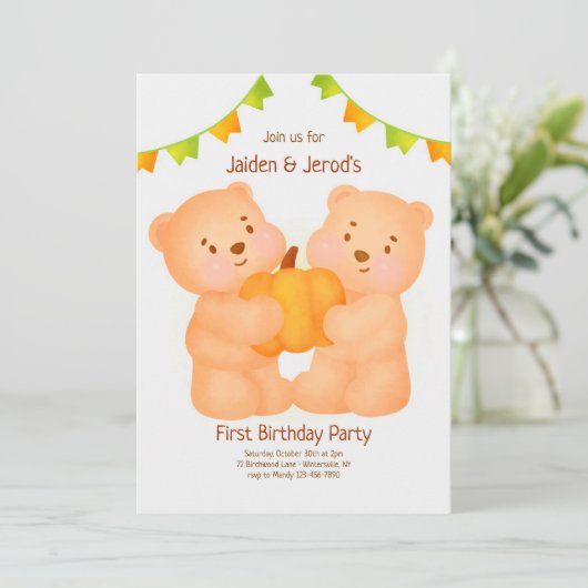 Twins First Birthday Party Kaart (Staand voorkant)