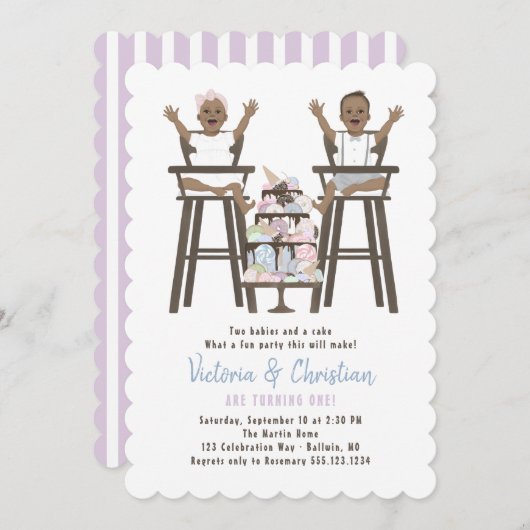 Twins First Birthday Smash Cake Kaart (Voorkant / Achterkant)