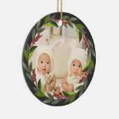 Twins First Kerstmis Waterverf WreatPhoto Grey Keramisch Ornament (Rechts)