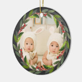 Twins First Kerstmis Waterverf WreatPhoto Grey Keramisch Ornament (Links)