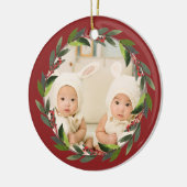 Twins First Kerstmis Waterverf WreatPhoto Red Keramisch Ornament (Links)