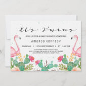 Twins Flamingo Cactus Baby shower Invitation Kaart (Voorkant)