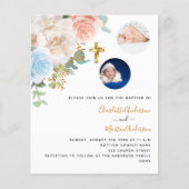 Twins florals foto budget doop uitnodiging (Voorkant)