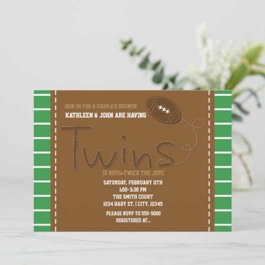 TWINS FOOTBALL Sport Baby shower Uitnodiging (Staand voorkant)