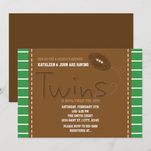 TWINS FOOTBALL Sport Baby shower Uitnodiging (Voorkant / Achterkant)