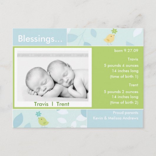 Twins Geboorteaankondiging fotokaart Aankondigingskaart (Voorkant)