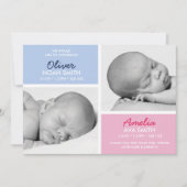 Twins geboortenaankondiging/bedankt kaart (Voorkant)