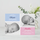 Twins geboortenaankondiging/bedankt kaart (Staand voorkant)