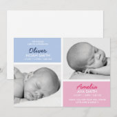 Twins geboortenaankondiging/bedankt kaart (Voorkant / Achterkant)