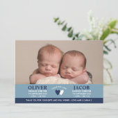 Twins geboortenaankondiging/bedankt kaart (Staand voorkant)