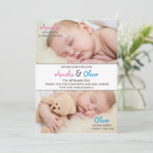 Twins geboortenaankondiging/bedankt kaart (Staand voorkant)