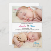 Twins geboortenaankondiging/bedankt kaart (Voorkant / Achterkant)