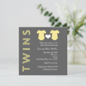 TWINS GEEL Tweeling Baby Shower Feest Uitnodiging (Staand voorkant)
