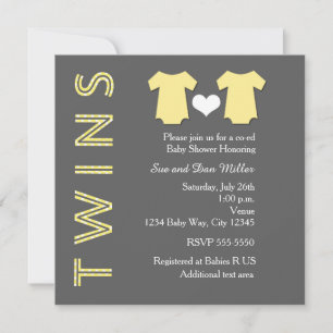 TWINS GEEL Tweeling Baby Shower Feest Uitnodiging