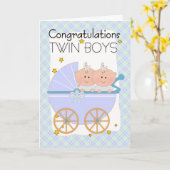 Twins - Gefeliciteerd Twin Boys in A Pram Kaart (Gele Bloem)