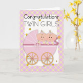 Twins - Gefeliciteerd Twin Girls In A Pram Kaart (Gele Bloem)