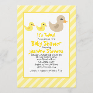 Twins Gender Neutral Duck Striped Baby shower Kaart