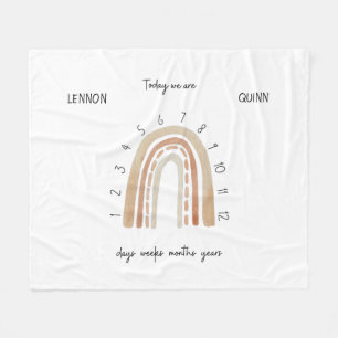 Twins Gender Neutral Waterverf Rainbow Milestone Fleece Deken