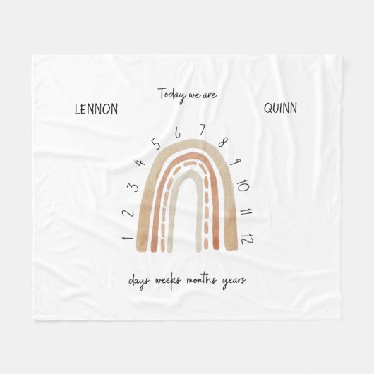 Twins Gender Neutral Waterverf Rainbow Milestone Fleece Deken (Voorkant (Horizontaal))