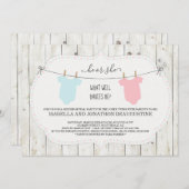 Twins Gender onthullen Invitation Rustic Clothesli Kaart (Voorkant / Achterkant)