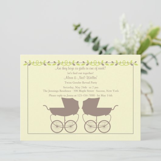 Twins Gender Reopenbaart Uitnodiging (Staand voorkant)