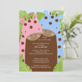 Twins Giraffe Baby shower Invitation Boy Girl Kaart (Staand voorkant)