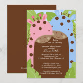 Twins Giraffe Baby shower Invitation Boy Girl Kaart (Voorkant / Achterkant)
