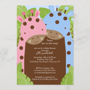 Twins Giraffe Baby shower Invitation Boy Girl Kaart
