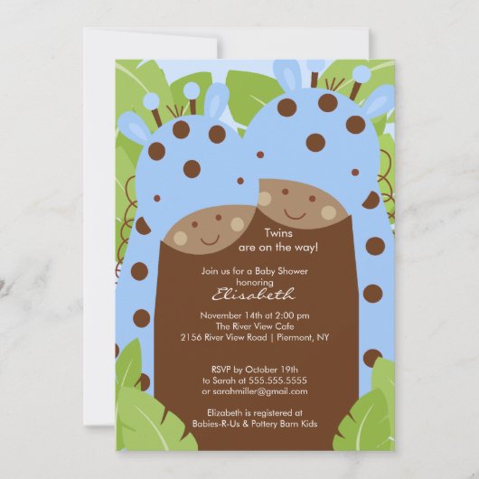 Twins Giraffe Baby shower Invitation Twin Boys Kaart (Voorkant)