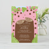 Twins Giraffe Baby shower Uitnodiging Roze meisjes (Staand voorkant)