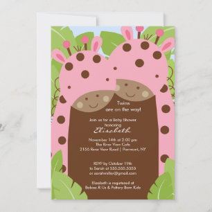 Twins Giraffe Baby shower Uitnodiging Roze meisjes