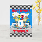 Twins Giraffe Verjaardag Kaart - Racing Giraffe (Gele Bloem)